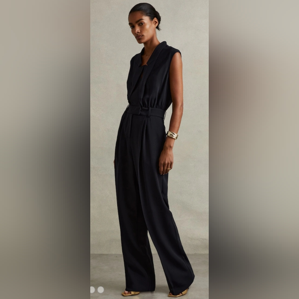 Reiss Sara Tux Detail Navy Blue Jumpsuit Size UK16/US/12 NEW - Picture 3 of 5